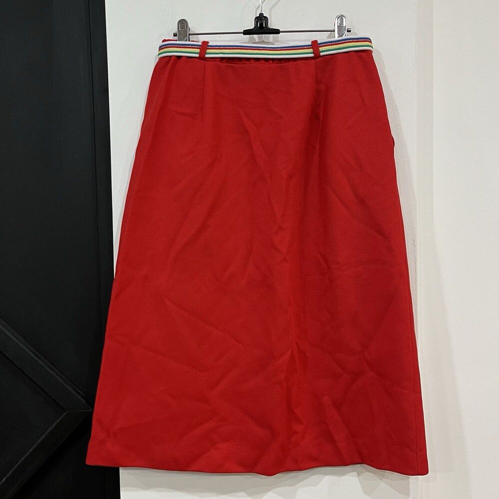 Fire Islander Vintage Kidcore Belted Red Midi Skirt 28 Waist - Picture 5 of 7